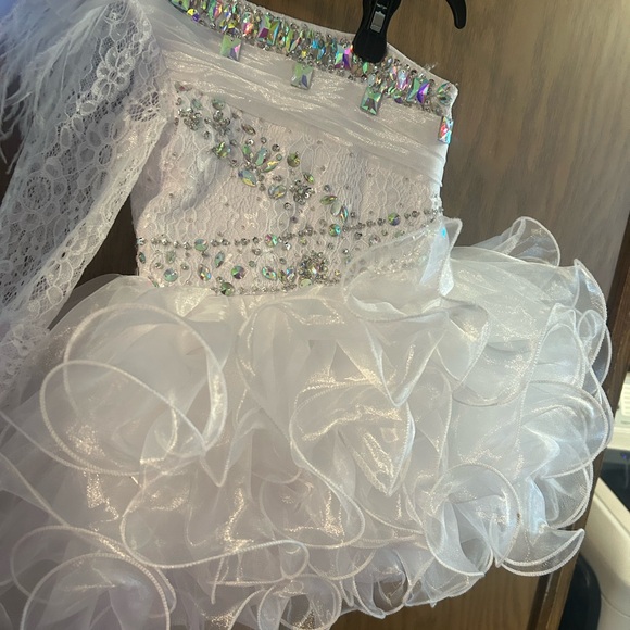 White Lace Kids Pageant Dress with Sequins